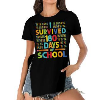 I Survived 180 Days Of School Last Day Of School Teacher V2 Women's Short Sleeves T-shirt With Hem Split | Mazezy