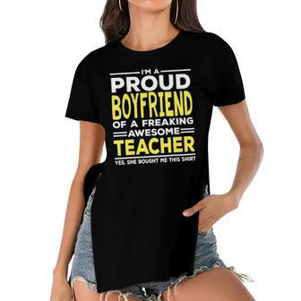 Im A Proud Boyfriend Of A Freaking Awesome Teacher Women's Short Sleeves T-shirt With Hem Split | Mazezy