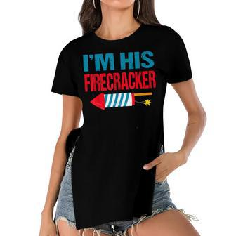 Im His Firecracker His And Hers 4Th Of July Matching Couple Women's Short Sleeves T-shirt With Hem Split - Seseable