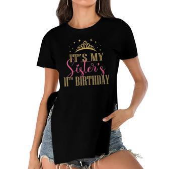 Its My Sisters 11Th Birthday Girls Party Family Matching Women's Short Sleeves T-shirt With Hem Split | Mazezy