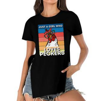 Just A Girl That Loves Peckers Funny Chicken Woman Tee Women's Short Sleeves T-shirt With Hem Split | Mazezy UK
