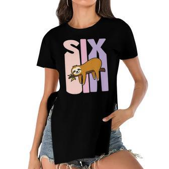 Kids 6 Years Old Cute Sloth Birthday Girl 6Th B-Day Women's Short Sleeves T-shirt With Hem Split
