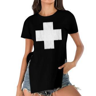 Lightly Weathered Peace Christ White Cross Paint On Various Women's Short Sleeves T-shirt With Hem Split | Mazezy