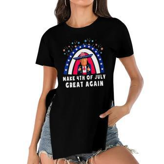 Make 4Th Of July Great Again Trump Rainbow Usa Flag Women's Short Sleeves T-shirt With Hem Split | Mazezy
