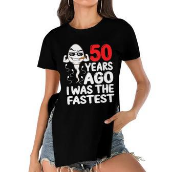 Mens 50Th Birthday Gag Dress 50 Years Ago I Was The Fastest Funny Women's Short Sleeves T-shirt With Hem Split - Monsterry