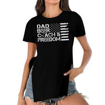 Mens Dad Beer Coach & Freedom Football Us Flag 4Th Of July Women's Short Sleeves T-shirt With Hem Split - Seseable