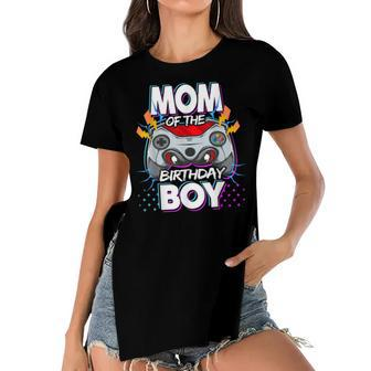Mom Of The Birthday Boy Video Game Birthday Party Gamer Women's Short Sleeves T-shirt With Hem Split - Seseable