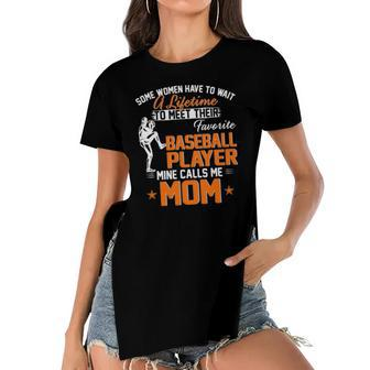 My Favorite Baseball Player Calls Me Mom Gift For Mother Women's Short Sleeves T-shirt With Hem Split | Mazezy