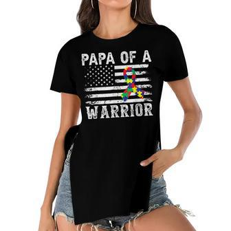 Papa Of A Warrior Autism Awareness For Mom Dad Kids Youth Women's Short Sleeves T-shirt With Hem Split - Seseable