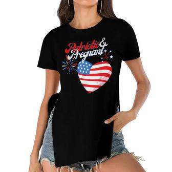 Patriotic And Pregnant 4Th Of July Pregnancy Announcement Women's Short Sleeves T-shirt With Hem Split - Seseable