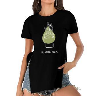 Plantaholic Sustainability With Hand Drawn Potted Plants Women's Short Sleeves T-shirt With Hem Split | Mazezy