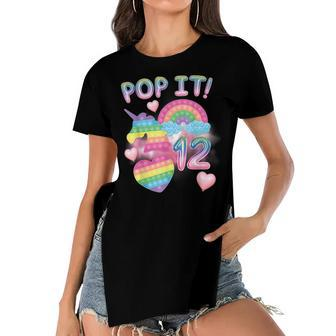 Pop It 12Th Birthday Girl 12 Year Old Unicorn Rainbow Fidget Women's Short Sleeves T-shirt With Hem Split - Seseable