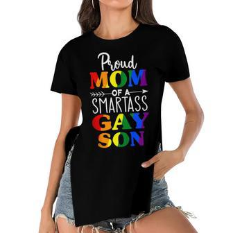 Proud Mom Of A Smartass Gay Son Funny Lgbt Ally Mothers Day Women's Short Sleeves T-shirt With Hem Split - Seseable