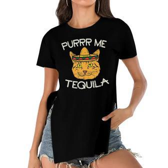 Purr Me Tequila Mexican Cat Pet Cinco De Mayo Drinking Meow Women's Short Sleeves T-shirt With Hem Split | Mazezy