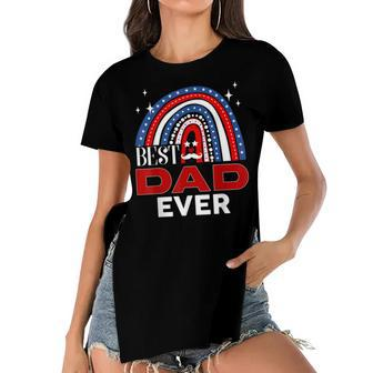 Rainbow Best Dad Ever Fathers Day 4Th Of July Patriotic Women's Short Sleeves T-shirt With Hem Split - Seseable