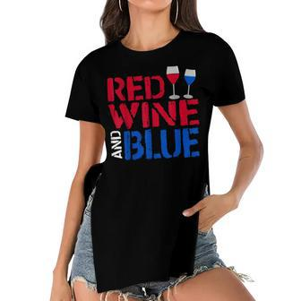 Red Wine And Blue Funny 4th Of July Gift Women's Short Sleeves T-shirt With Hem Split - Seseable
