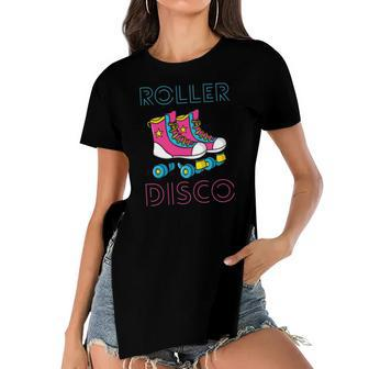 Roller Disco Vintage Derby Skates Seventies Funky Party Gift Women's Short Sleeves T-shirt With Hem Split | Mazezy