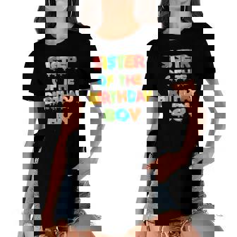 Sister Of The Birthday Boy Balloon Boys Party Women's Short Sleeves T-shirt With Hem Split | Mazezy