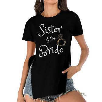 Sister Of The Bride Funny Wedding Party Dinner Rehearsal Women's Short Sleeves T-shirt With Hem Split | Mazezy