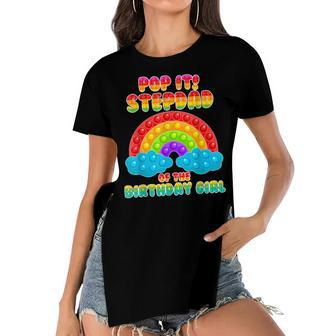 Stepdad Of The Birthday Girl Rainbow Birthday Kid Women's Short Sleeves T-shirt With Hem Split - Seseable