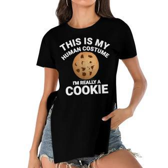 This Is My Human Costume Im Really A Cookie Funny Halloween Women's Short Sleeves T-shirt With Hem Split - Seseable