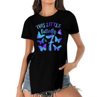 This Little Butterfly Is 7 7Th Birthday Party Toddler Girl Women's Short Sleeves T-shirt With Hem Split | Mazezy