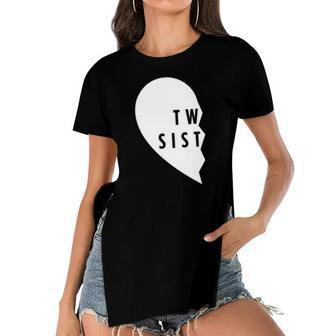 Twin Sisters Heart Half Matching Set 1 Of 2 Gift Women's Short Sleeves T-shirt With Hem Split | Mazezy
