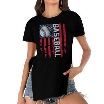 Usa Flag Vintage Baseball Tee Dad Mom Tee Women's Short Sleeves T-shirt With Hem Split | Mazezy