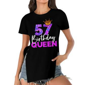 Womens 57Th Birthday Queen Crown Gift For Her Fifty-Seventh Bday Women's Short Sleeves T-shirt With Hem Split - Seseable