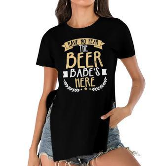 Womens Beer Babe Design Have No Fear Beer Babe Is Here Gift Women's Short Sleeves T-shirt With Hem Split | Mazezy