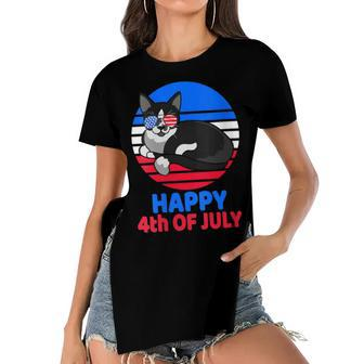 Womens Cat 4Th Of July For Cat Lover Cat Mom Or Dad July 4Th Women's Short Sleeves T-shirt With Hem Split - Seseable