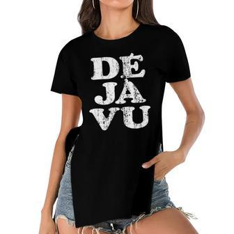 Womens Déjà Vu In Big And Bold White Grunge Design Women's Short Sleeves T-shirt With Hem Split | Mazezy