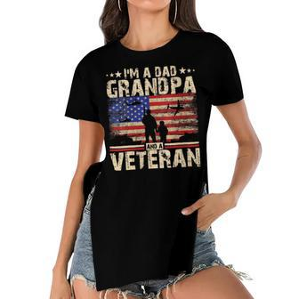 Womens Fathers Day | 4Th Of July | Im A Dad Grandpa And A Veteran Women's Short Sleeves T-shirt With Hem Split - Seseable