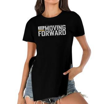 Womens Fitness Gym Keep Moving Forward Art In Front And Back Women's Short Sleeves T-shirt With Hem Split | Mazezy