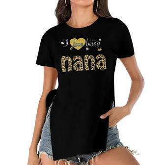 Womens I Love Being Nana Leopard Plaid Tee Gift Women's Short Sleeves T-shirt With Hem Split | Mazezy