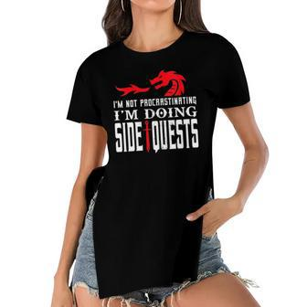 Womens Im Not Procrastinating Im Doing Side Quests Dungeons & Dragons Women's Short Sleeves T-shirt With Hem Split | Mazezy