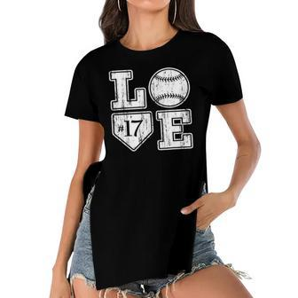 Womens Love Baseball Softball Mom Vintage Distressed Home Plate 17 Number Women's Short Sleeves T-shirt With Hem Split | Mazezy