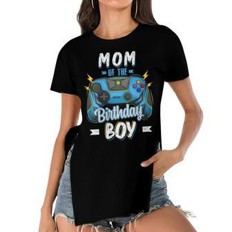 Womens Mom Of The Birthday Boy Matching Family Video Gamer Party Women's Short Sleeves T-shirt With Hem Split - Seseable