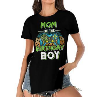 Womens Mom Of The Birthday Boy Matching Video Gamer Birthday Party Women's Short Sleeves T-shirt With Hem Split - Seseable