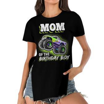 Womens Mom Of The Birthday Boy Monster Truck Birthday Novelty Gift Women's Short Sleeves T-shirt With Hem Split - Seseable