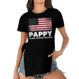 Womens Pappy The Man Myth Legend American Flag Fathers Day July 4Th Women's Short Sleeves T-shirt With Hem Split - Seseable