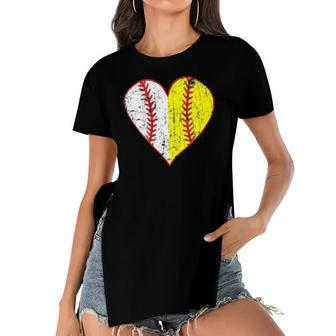 Womens Primitive Play Ball Love Baseball Softball Mom Heart Women's Short Sleeves T-shirt With Hem Split | Mazezy