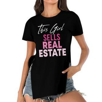 Womens This Girl Sells Real Estate Realtor Real Estate Agent Broker Women's Short Sleeves T-shirt With Hem Split | Mazezy