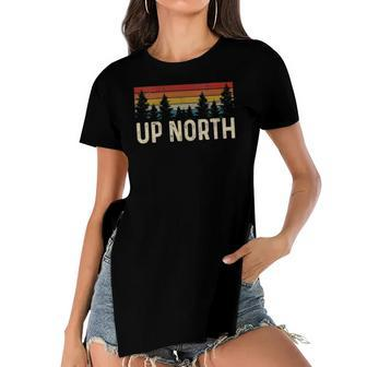 Womens Up North Vintage Hiking Nature Camping Alaska Pnw Hiker Gift Women's Short Sleeves T-shirt With Hem Split | Mazezy