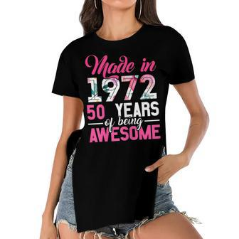 Womens Vintage Birthday Gifts Made In 1972 50 Year Of Being Awesome Women's Short Sleeves T-shirt With Hem Split - Seseable
