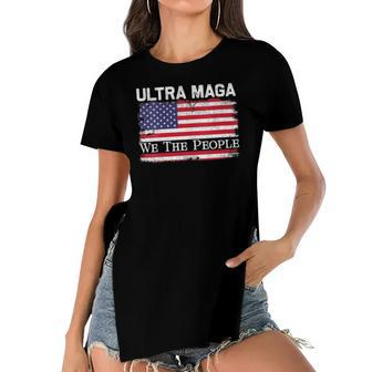 Womens We Are The People Men And Women Vintage Usa Flag Ultra Maga Women's Short Sleeves T-shirt With Hem Split | Mazezy
