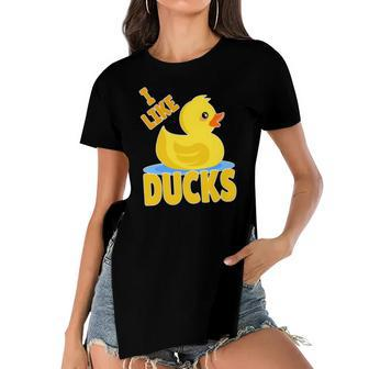Yellow Rubber Duck Squeaker Duck I Like Ducks Women's Short Sleeves T-shirt With Hem Split | Mazezy