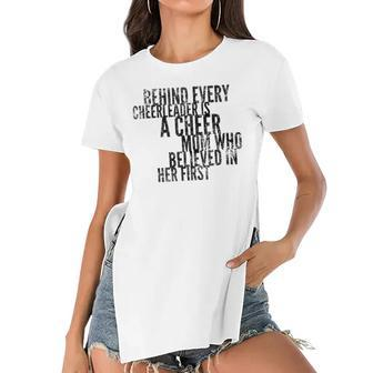 Behind Every Cheerleader - Mom That Believed - Proud Cheer Women's Short Sleeves T-shirt With Hem Split | Mazezy