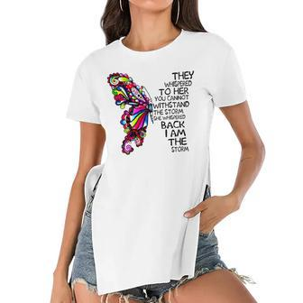 Butterfly She Whispered Back I Am The Storm Women's Short Sleeves T-shirt With Hem Split | Mazezy