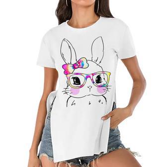 Cute Bunny Rabbit Face Tie Dye Glasses Girl Happy Easter Day Women's Short Sleeves T-shirt With Hem Split | Favorety UK